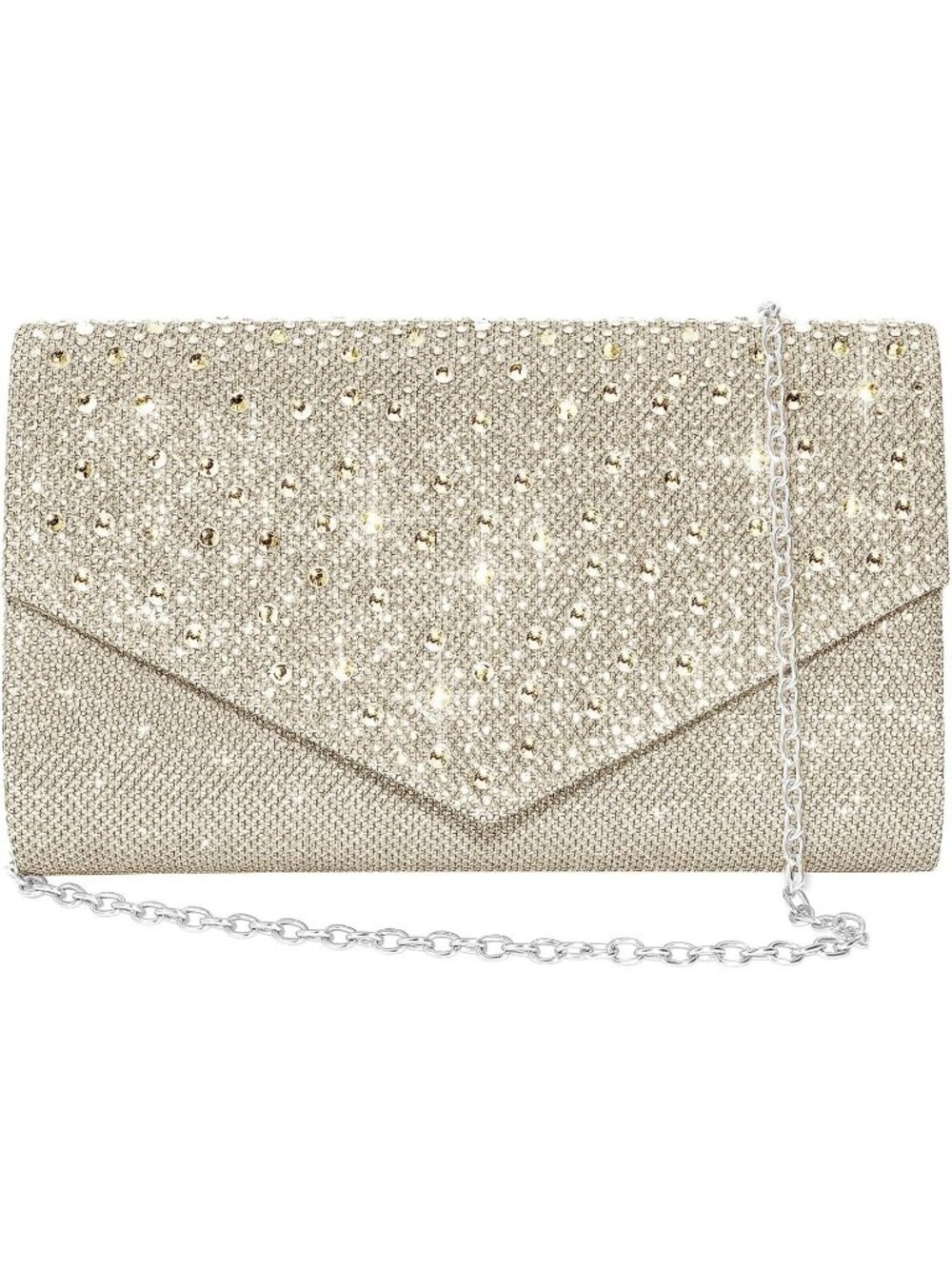 Women's Champagne Glitter Rhinestone Clutch Purse Handbags Prom Evening Bag